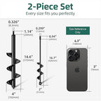 2Pcs Auger Drill Bit for Planting 2 x 14.6 Inch & 4 x 15.8 Inch Set, Heavy Duty Steel Gardening Tools Drill Auger Compatible for 3/8 Inch Hex Drive Earth Drill Fence Post Umbrella Hole Digger