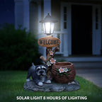 Animal Outdoor Statue Planter Solar Light Welcome Garden Sculpture Resin Flower Pot Decorative Porch Patio Yard Lawn Entryway Figurine with LED Lamp Rustic Plant Holder Ornament Courtyard (A)