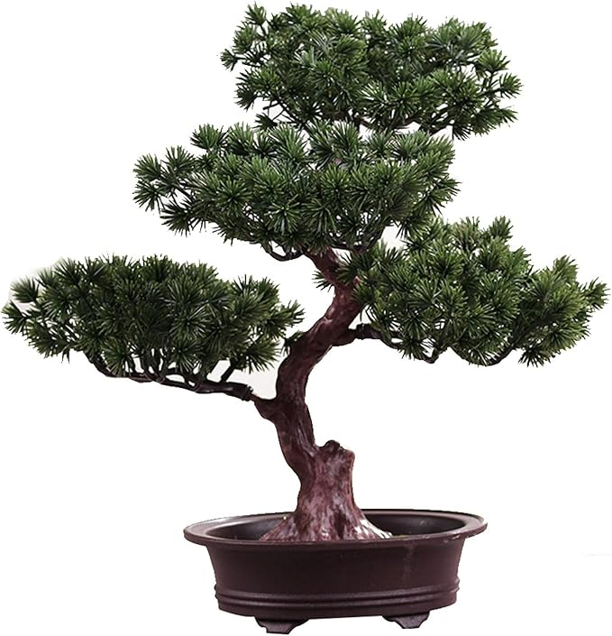 Artificial Bonsai Pine Tree, Plastic Simulation Potted Plant DIY Decorative Bonsai, Desk Display Fake Tree Pot Ornaments Home Office Bedroom Living Room Farmhouse Decorations(Style 3)