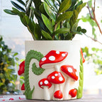 GUGUGO 8 Inch Colorful Mushrooms Planters Cute Unique Rainbow Planter with Drainage, Vintage Retro Flower Plant pots for Indoor Plants, Boho Modern Home Décor (8 Inch, B)