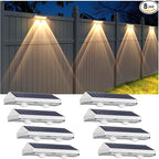 Solar Fence Lights Outdoor - 2700/4000/6000K 3 Modes, IP65 Waterproof Fence Solar Lights Outdoor, Fence Light Solar Powered for patio decor/Railing/Step and Wall - Unique Housewarming Gifts（8 Pack)