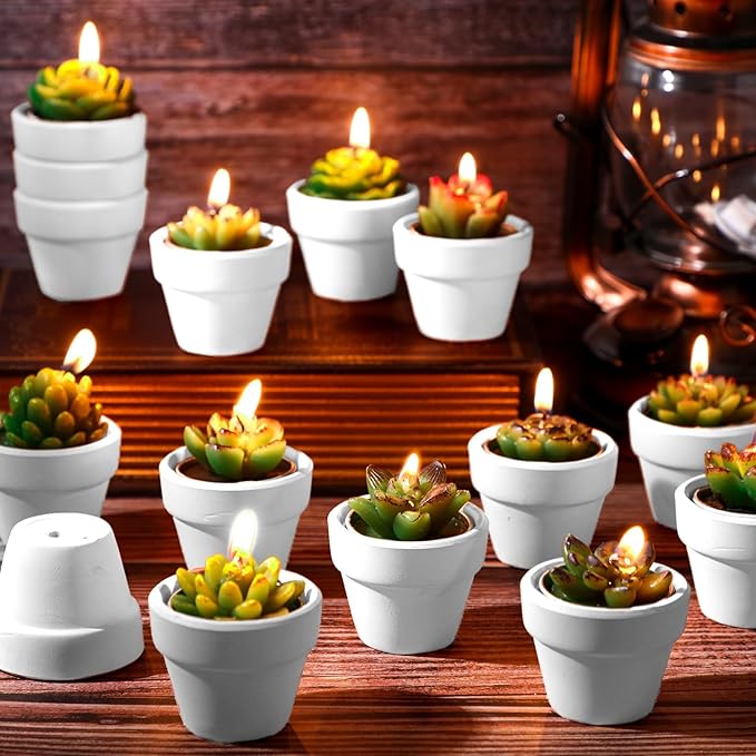 Shihanee 36 Pcs Succulent Cactus Tealight Candles with Mini Terracotta Pots, Spring Decor, Fiesta Cinco De Mayo Party Decorations, Mexican Party Favors, Baby Shower Wedding Table Decor(White)