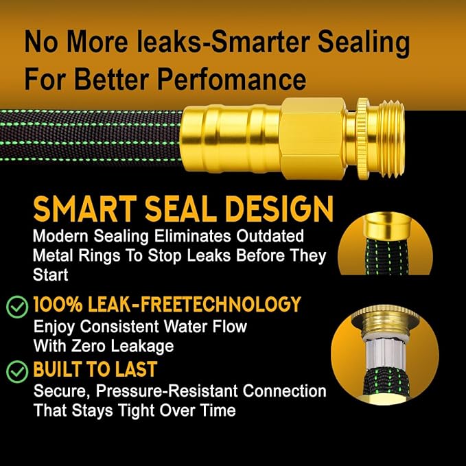 10FT Lightweight Garden Hose,Flexible Water Hose with Solid Brass Head,Kink-Free,Collapsible Hose,High Pressure Flat Water Hose for RV,Boat,Car Wash,Garden,Yard,Camper,Outdoor (Green-Black, 10 Feet)