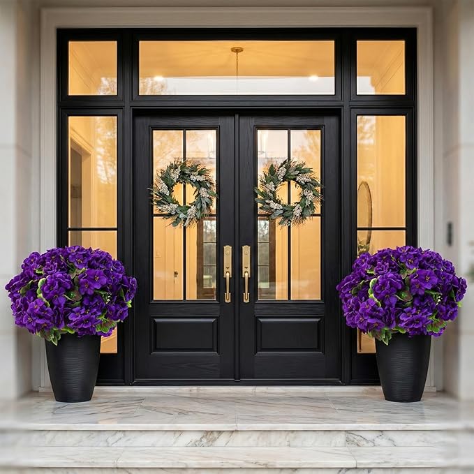 lovemoon Artificial Geranium Plant with Realistic Silk Flowers and Green Leaves，Faux Geranium Flowers for Indoor Outdoor Home Garden Office Decoration (16, Purple)