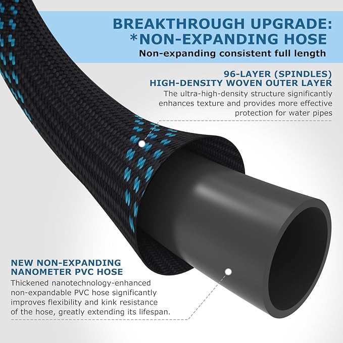 Non-Expanding Garden Hose 150 ft, Kink Free Flexible Water Hose with 10-Pattern Spray Nozzle, Lightweight Hose Pipe, Leak Proof, 3/4" Swivel Connectors, Super Fabric, Portable Storage Strap