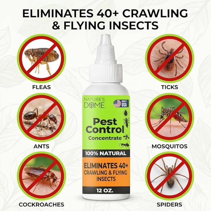 Nature’s Dome Pest Control Concentrate Spray 12 Oz | Natural, Eco-Friendly Bug & Ant Spray that Makes 1 Gallon | Eco-Friendly Bug Spray for Flea, Ticks, Ant & Mosquitos | Safe for Pets & Kids