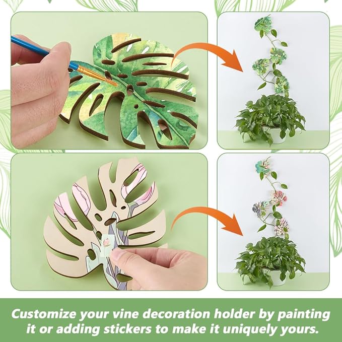 FINGERINSPIRE 4Pcs Wall Vine Holder Wooden Monstera Leaf Wall Mount for Climbing Plants 4.3x5.3inch Floral White Plant Wall Fixtures Wooden Leaf Trellises for Vines Houseplant Home Office Decoration