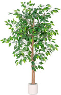 Artificial Ficus Tree 6FT Tall, Faux Ficus Tree Indoor Outdoor, Fake Silk Ficus Plant with Planter, Lifelike Leaves Large Potted Floor Tree for Home Office Living Room Porch Decor