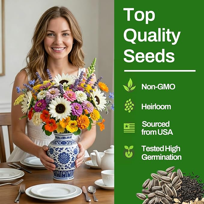 10 Varieties Flower Seeds in Individual Packs, 66,600+ Non-GMO Seeds Indoor Outdoor, Includes Zinnia Lavender Sunflower Marigold Cosmos Nasturtium Snapdragon Borage Yarrow Calendula, Wildflower Seeds