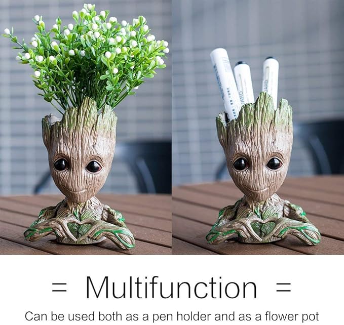 B-Best Baby Groot Pen Pot Tree Man Pens Holder or Flower Pot with Drainage Hole Perfect for a Tiny Succulents Plants 6" (Brown)