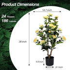 Artificial Camellia Tree 2 Pack - Realistic Camellia Plants in Pot with Yellow Flowers, Lifelike Faux Greenery for Living Room, Patio, or Wedding, Yellow