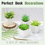 4 Pack Small Fake Plants Artificial Succulent Plants Assorted Fake Mini Succulents Plastic Plant Faux Potted Set for Home Decor Greenery Bathroom Shelf Room Indoor