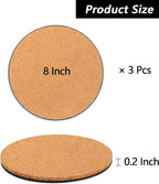 3 Pieces Cork Plant Coasters, 8 Inch Cork Plant Mats, Plant Coasters for House Plants Indoors (Nude & Black)