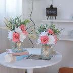 Faux Flowers with Vase,Artificial Silk Flowers in Vase, Fake Plant Eucalyptus and Willow,Flower Arrangement for Home Farmhouse Dining Table Centerpiece Decorations Coffee Table Decor (Dusty Pink)
