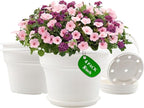 Pottiffe 8 Inch Plastic-Flower Pot-for-Indoor Plants, 4 Pack Large Outdoor Planter Pot with Drainage Holes & Saucers, Resin Decorative Garden Pots Planters