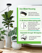 yadoker Plant Grow Light, LED Growing Light Full Spectrum for Indoor Plants,Black Magnifying Glass Plant Lights,Height Adjustable, Automatic Timer, 5V Low Safe Voltage,Idea for Large