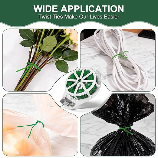 Green Twist Ties, 262 Feet (80m) Sturdy Plant Ties with Cutter, Rustproof & Flexible Gardening Ties for Tomatoes, Vines & Flowers, Twist Tie Use for Indoor/Outdoor Home & Office
