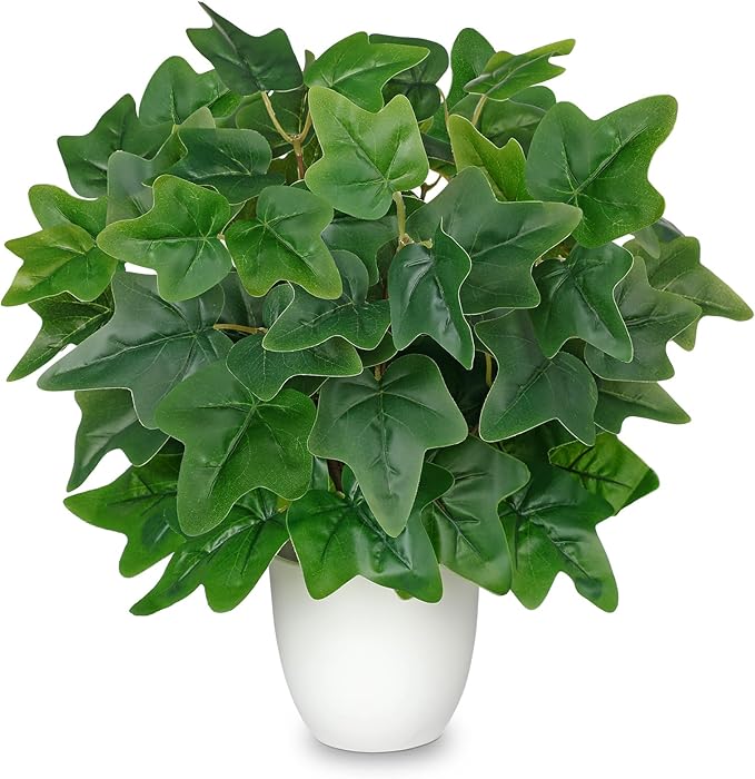 Artificial Ivy Plants in White Pot - 15.7" Fake Nerve Plant Indoor Silk Faux Pothos Ivy Plants Artificial Greenery Potted Small Faux Potted Plant for Office Desk Home Decor Shelf Bathroom Decorations
