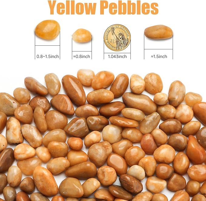 5 Lbs River Rocks for Plants,0.8-1.5 Inch Decorative Ornamental Pebbels, High Polished Stones for Garden Landscaping, Smooth Gravel Filler, Succulents, Fish Tank, Yellow