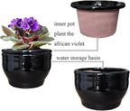 African Violet Pots Self Watering Round Ceramic Violet Pot (Black, 6 inch)