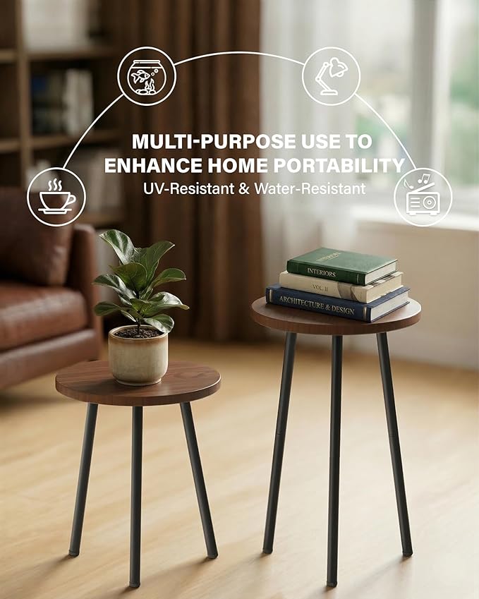 Plant Stand Indoor 2 Pack: Plant Table 14''&20'' Wooden & Metel Heavy Duty Stands for Flower Lovers - Mid Century Modern Design Stool for Bedroom/Living Room/Patio/Garden