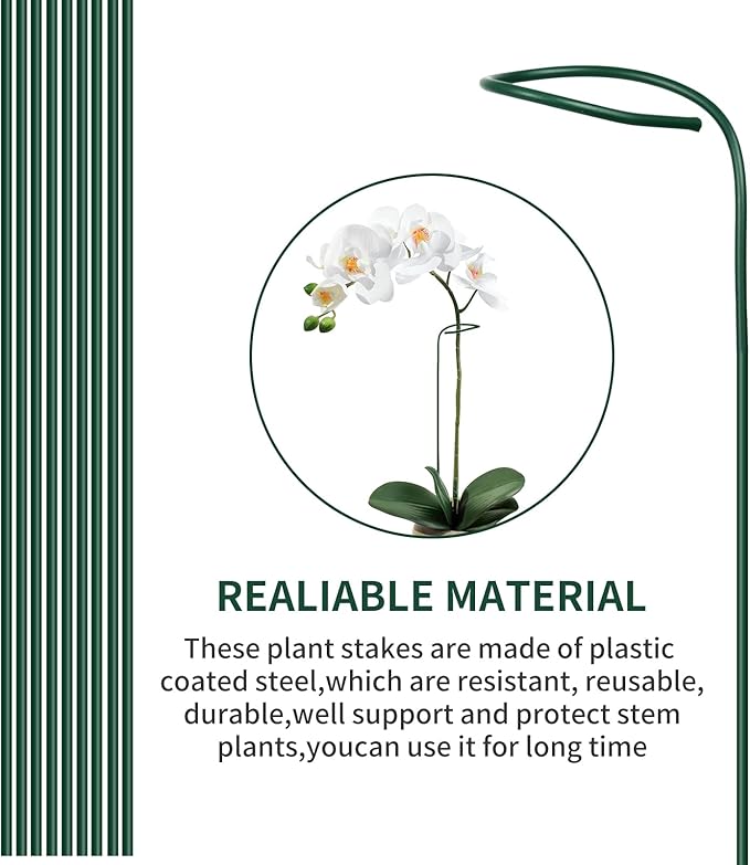 20Pcs Plant Support Stakes with 30 Pcs Plant Clips, Plant Sticks for Indoor and Outdoor Plants, Orchid Clips and Stakes,16inch Tall Bendable Single Stem Flower Stakes Bendable (20, Green-16inch)