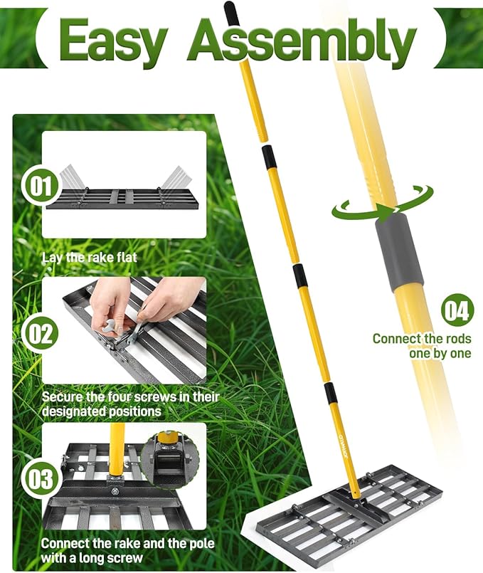 Joyhalo Lawn Leveling Rake, 48 Inch Yard Lawn Leveling for Soil with 78" Adjustable Steel Handle, Heavy Duty Effort Saving Landscape Lawn Leveler for Yard Garden Golf Course Soil Sand Dirt Grass