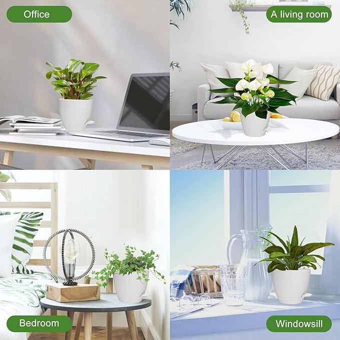 Vanslogreen Plant Pots, 7/6.5/6/5.5/5 Inch Self Watering Planters, Pots for Indoor Plants with Drainage Hole for Succulents, African Violet (Matte White)