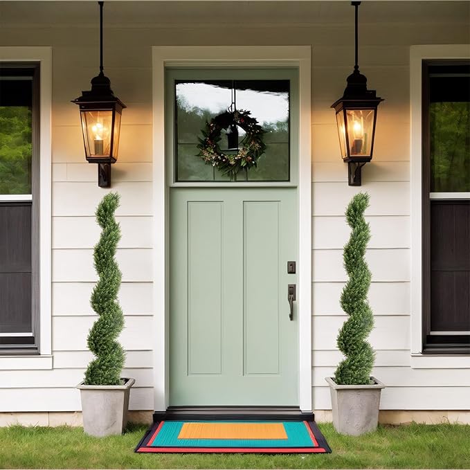 THE BLOOM TIMES 5ft Artificial Topiary Trees Set of 2, Faux Cedar Cypress Spiral Topiary Trees Outdoor - Fake Plants for Garden Front Porch Indoor Outside Planter Decor 5 Foot