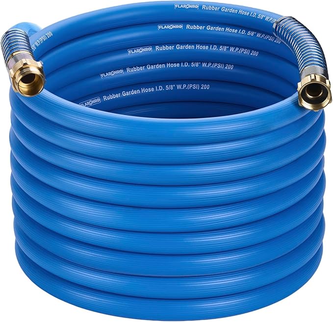 5/8 IN. × 75FT. Heavy Duty Rubber Garden Hose, High Flow 5/8" I.D. Brass Fitting No Memory Durable Heavy Duty Water Hose for Watering, Irrigation, Water Transfer Pump