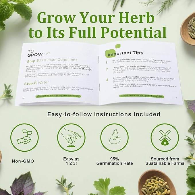 10-Set Indoor Herb Garden Starter Kit, 7 Seeds Growing into Basil, Parsley, Thyme, Mint, Cilantro, Dill, Oregano Including 10 White Pots, Markers, Nutritional Soil, Ideal Christmas Gifts for Women