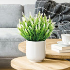 Artificial Plants for Outdoors, 10 Bundles Fake Monkey Grass with White Spring Flowers, Faux Plants Outdoor UV Resistant Realistic Greenery for Garden Window Patio Hanging Porch Home Decoration