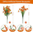 Alupssuc 24 Bundles Artificial Flowers for Outdoors Decoration, UV Resistant Silk Faux Daisy Flora Spring Fake Plastic Plants Greenery for Outside Indoor Yard Home Porch Window Box Decor, Orange