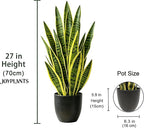 Fake Snake Plant, 27" Fake Potted Plants with Black Pot Realistic Artificial for Home Decor, Low Maintenance No Watering Needed Faux Plants for Desk Corner Office & Pet Areas(yellow-27in)