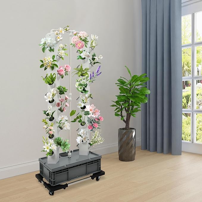 Hydroponic Growing System, 56-Plant Hydroponic Tower Outdoor Indoor Garden Vertical Planter Germination Kit with Water Pump, Intelligent Water Circulation & Timer Herb Garden kit for Gardening Lover
