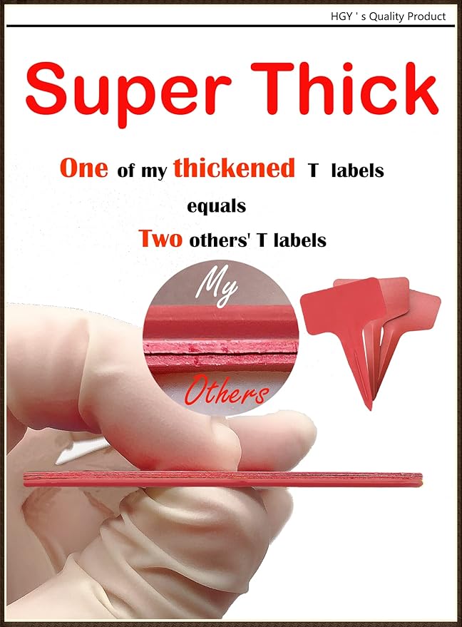 DaTpuik Red Thick Plant Labels Plastic Plant T-Type Tags Nursery Garden Labels 100 Pcs
