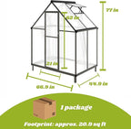 6x4 FT Greenhouse for Outdoors, Polycarbonate Greenhouse with Quick Setup Structure and Roof Vent, Aluminum Large Walk-in Green House for Outside Garden Backyard, Dark Gray