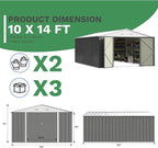 Patiowell 10x14 FT Outdoor Storage Shed, Large Metal Garden Shed with Lockable Door and Sloping Roof, Outside Steel Utility Tool Sheds for Backyard Lawn Garden Patio, Grey