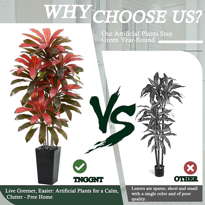 Artificial Dracaena Tree：6FT Faux Silk Tropical Yucca Floor Trees Realistic Fake Green Plant with Natural Wood Trunk & Lifelike Leaves for Home Office Decor Indoor & Outdoor (6FT,1-Pack,Black)