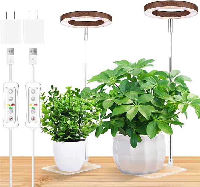 yadoker Plant Grow Light, LED Growing Light with Base Full Spectrum for Indoor Plants,Height Adjustable, Automatic Timer, 5V Low Safe Voltage,Idea for Small Plants