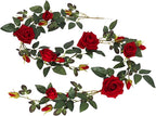 RECUTMS 6FT Artificial Red Rose Garland Fake Rose Ivy Vine with Greenery Foliage Hanging Flower Vine for Wedding Arch, Table, Home, Garden, Birthday, Valentine’s Day Party Decoration (Red)