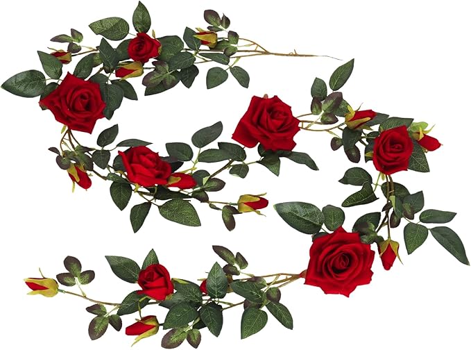 RECUTMS 6FT Artificial Red Rose Garland Fake Rose Ivy Vine with Greenery Foliage Hanging Flower Vine for Wedding Arch, Table, Home, Garden, Birthday, Valentine’s Day Party Decoration (Red)
