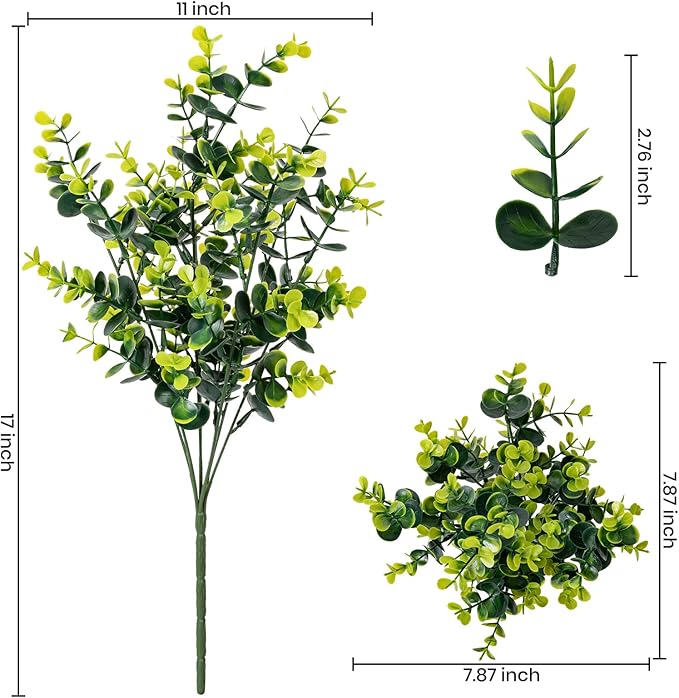 17 Inch Artificial Plants Outdoor Faux Shrubs Eucalyptus Boxwood Grass UV Resistant Fake Plant Greenery Decor for Indoor Window Garden Patio Pathway Front Porch Home Decor（12 Bundles,Green）