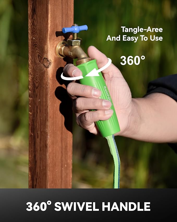 RAINPOINT Garden Hose 25FT, Up to 60% Lighter Non-Expanding Water Hose with TPE Inner Tube, Lightweight & Flexible Anti-Kink Hose, 800D Oxford Fabric, Weather-Resistant, 450PSI Burst, 3/4" Fittings
