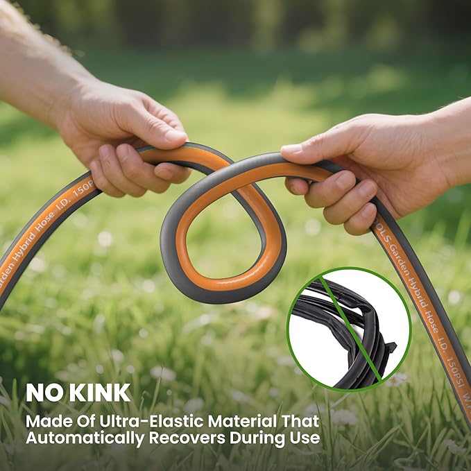 Giraffe Tools 50FT Garden Hose, 5/8" Lightweight Lay Flat Water Hose, No-Kink, Flexible Gardening Hose with Male to Female Aluminum Fitting, Customizable-Length Hose Pipe for Yard