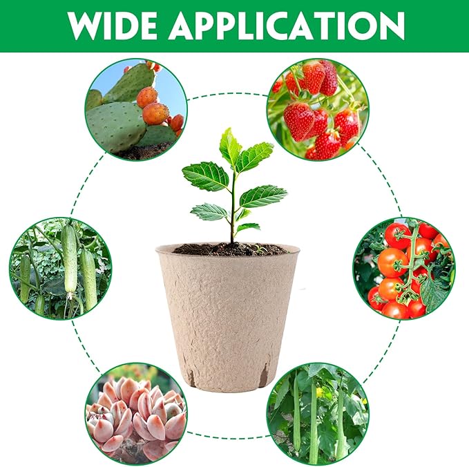 BEWBBAT 100 Pack Peat Pots for Seedlings, 3.15 Inch Plant Starter Cups with Drainage Holes, Garden Germination Nursery Pots with 30 Plant Labels, 2 Transplant Tools for Herb, Vegetables, Plants