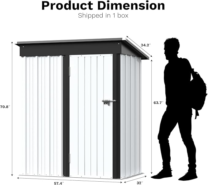 Greesum Outdoor Storage Shed 5 x 3 ft. Utility Tool Shed Metal Storage Garden Shed with Door & Lock for Patio Storage, White