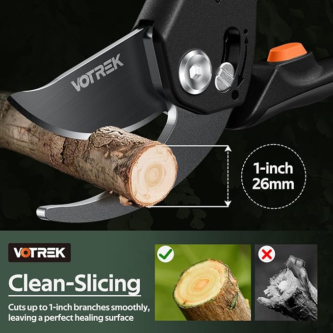 VOTREK® Pruning Shears for Gardening, [Patented Stepless Handle Opening] - Bonsai Scissor with Ultra-Sharp SK5 Steel for Weak Hand, Universal Fit for All Hand Sizes, Effortlessly Cuts 1-Inch Branches