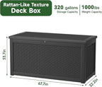 PatioZen 260 Gallon Resin Deck Box, Lockable Patio Outdoor Storage Box for Furniture, Garden Tools and Tools Storage, Waterproof Outside Storage Boxes - Black