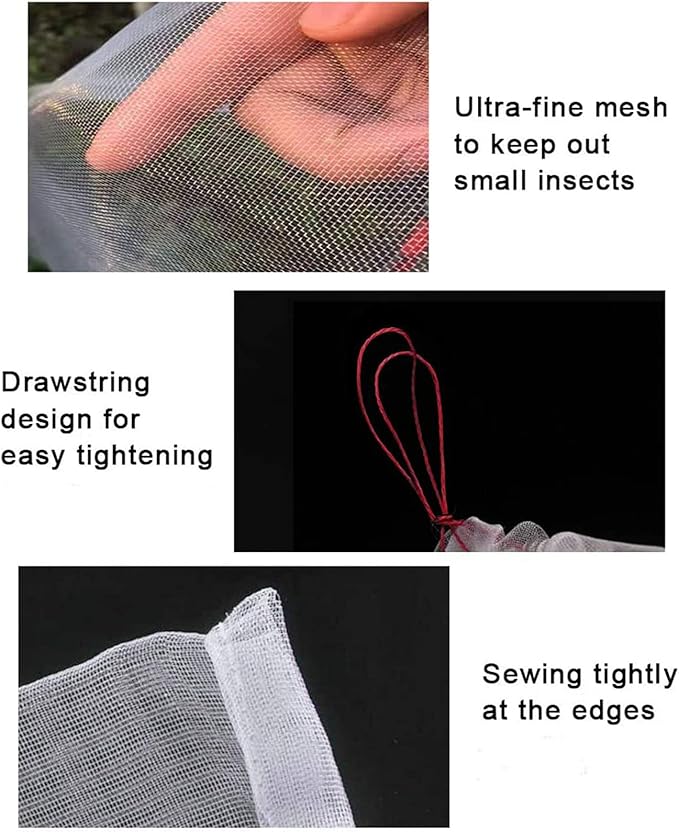 4 Pack Garden Neting Plant Insect Bird Barrier Mesh with Drawstring 3.5Ftx2.3Ft Mesh Plant Covers Freeze Protection Tomato Barrier Bag for Garden Flower Blueberry Vegetables Fruits Bird Eating
